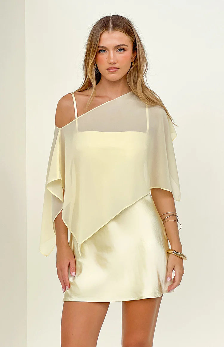 chelsea mini dress Chelsea Yellow Satin Mini Dress - US 4