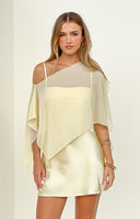 Beginning Boutique Chelsea Yellow Sheer Chiffon Cape pale yellow sheer chiffon asymmetrical draped cape