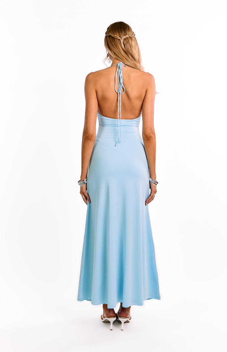 halter light blue dress Chevelle Maxi - US 4 All armor sets and dropship_false supporting a pleated bodice Size:4-6 year