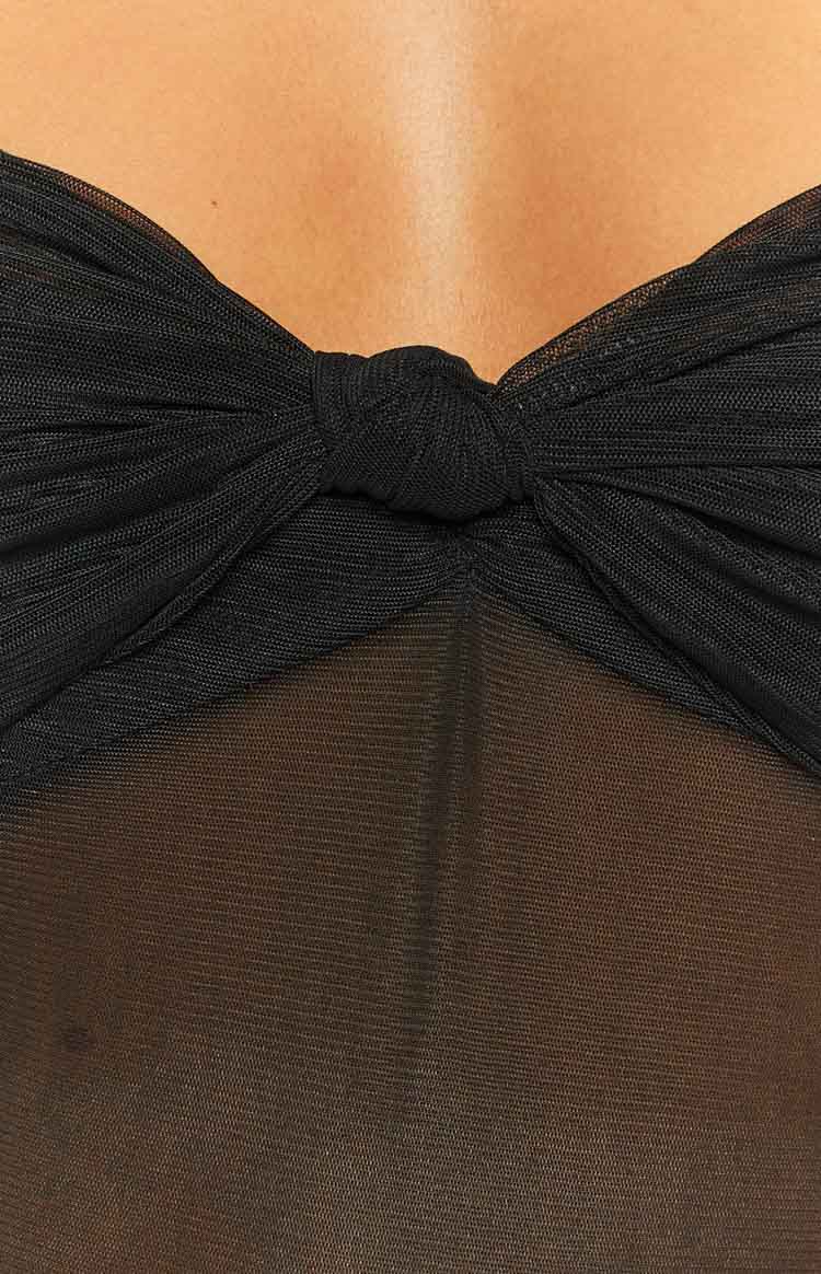 Cheyenne Black Tie Front Mesh Top Image