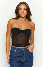 Cheyenne Black Tie Front Mesh Top Image