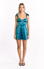 Chrystal Teal Tie Strap Party Mini Dress Image