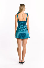 Chrystal Teal Tie Strap Party Mini Dress Image
