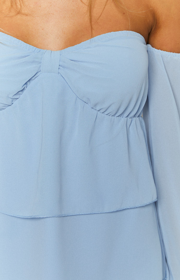Cindee Blue Off Shoulder Mini Dress - US 0 | Beginning Boutique Exclusive Cindee Blue Off Shoulder Mini Dress - US 0 | Beginning Boutique Exclusive