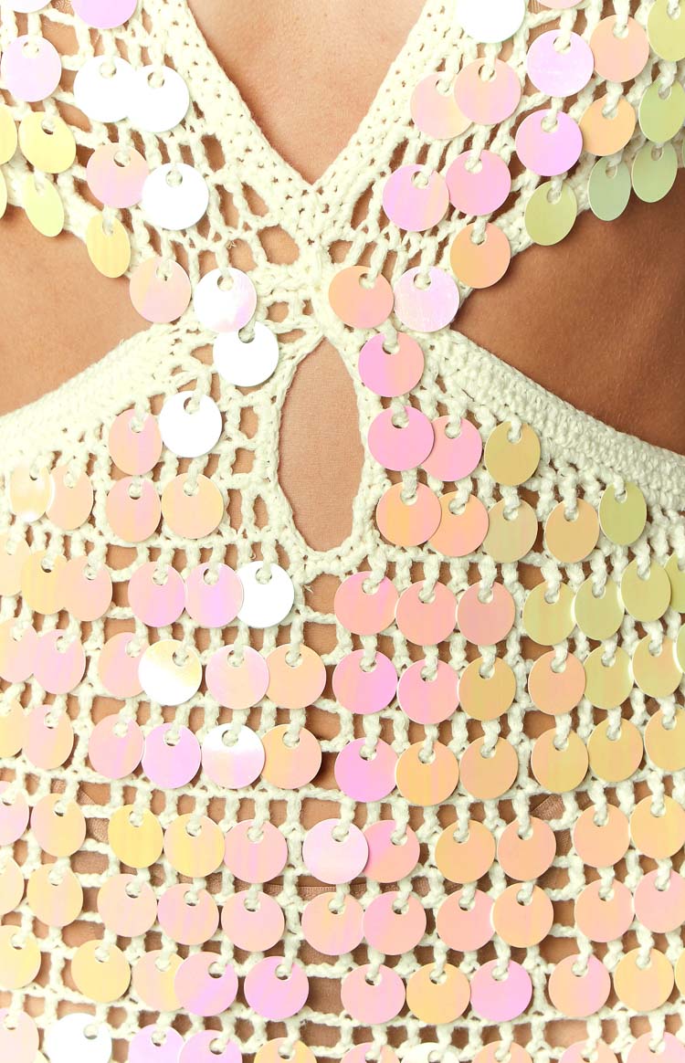 Cindy White Sequin Crochet Mini Dress Image