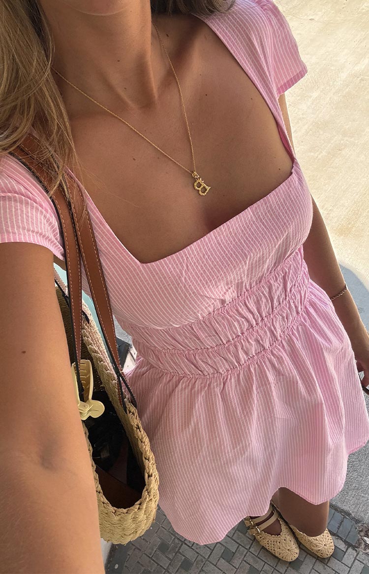 Clairo Light Pink Stripe Cap Sleeve Mini dress Image