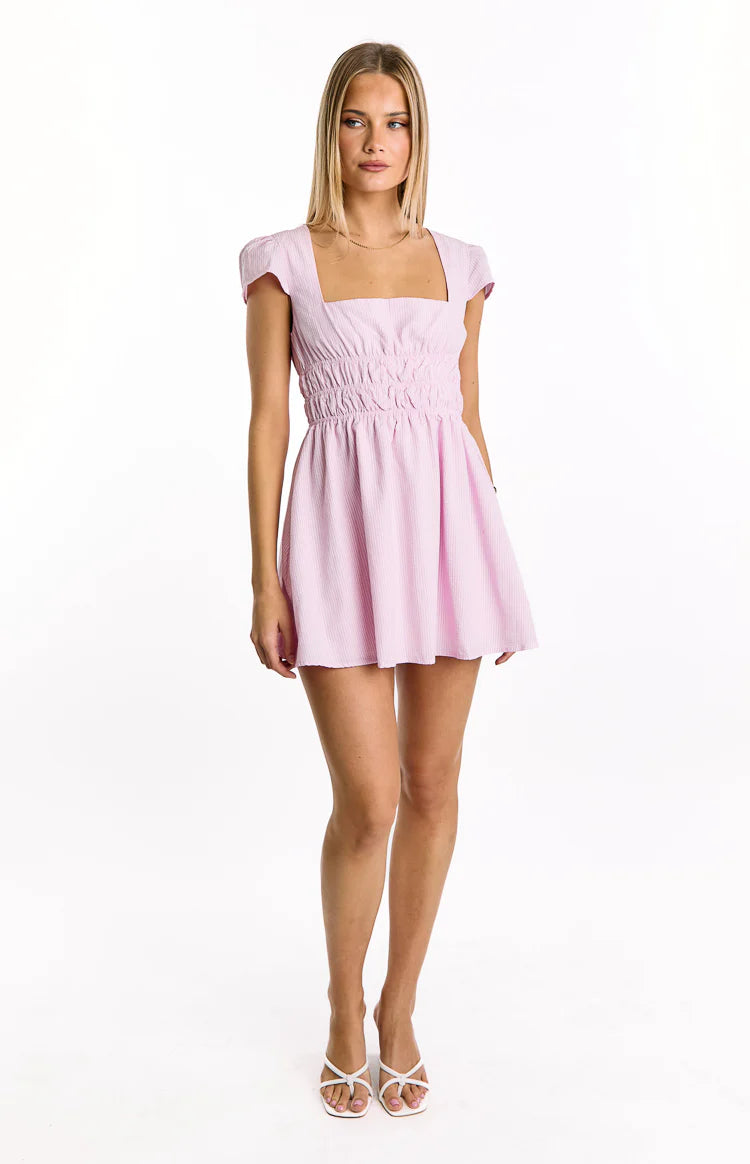 Clairo Light Pink Stripe Cap Sleeve Mini dress - 8