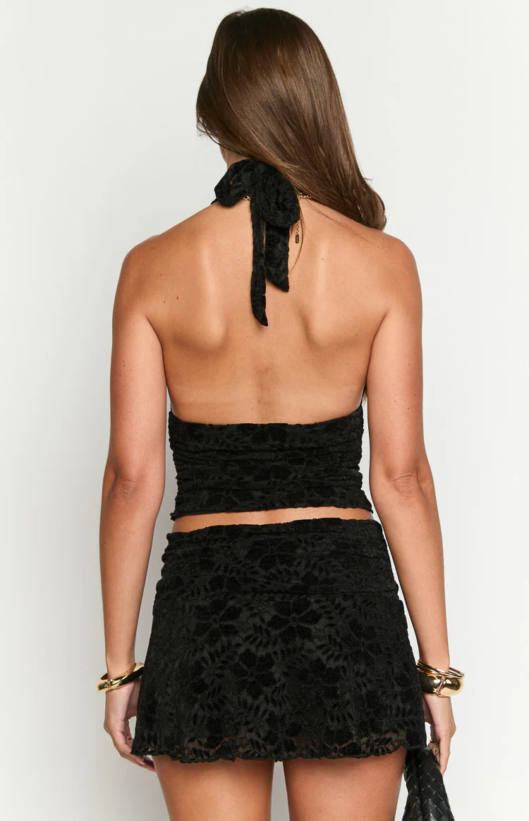 Clancy Black Velvet Crop Top | Beginning Boutique US
