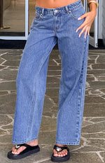 Clara Star Mid Wash Denim Low Rise Jeans Image