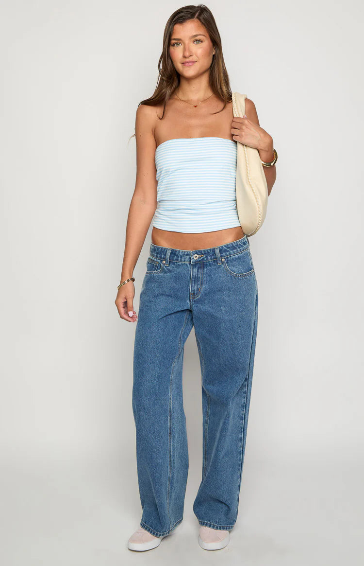 Clara Star Mid Wash Denim Low Rise Jeans