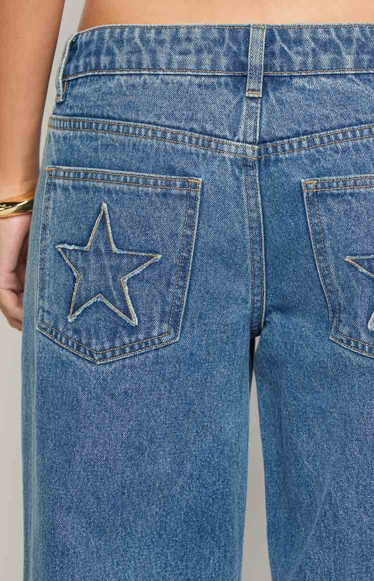 Clara Star Mid Wash Denim Low Rise Jeans