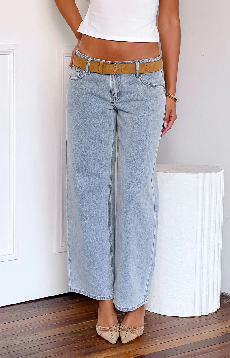 Clara Star Light Wash Denim Low Rise Jeans