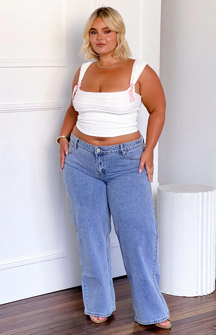 Clara Star Mid Wash Denim Low Rise Jeans