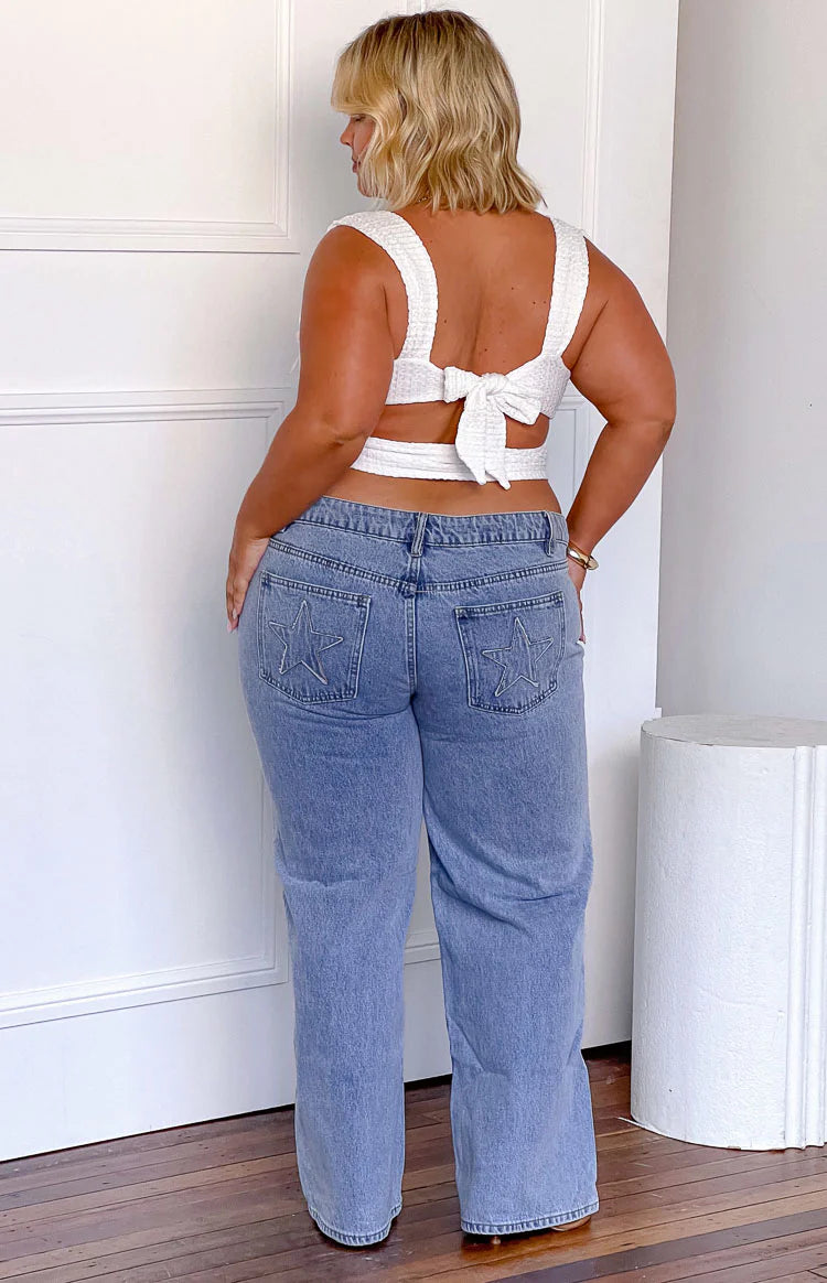 Clara Star Mid Wash Denim Low Rise Jeans