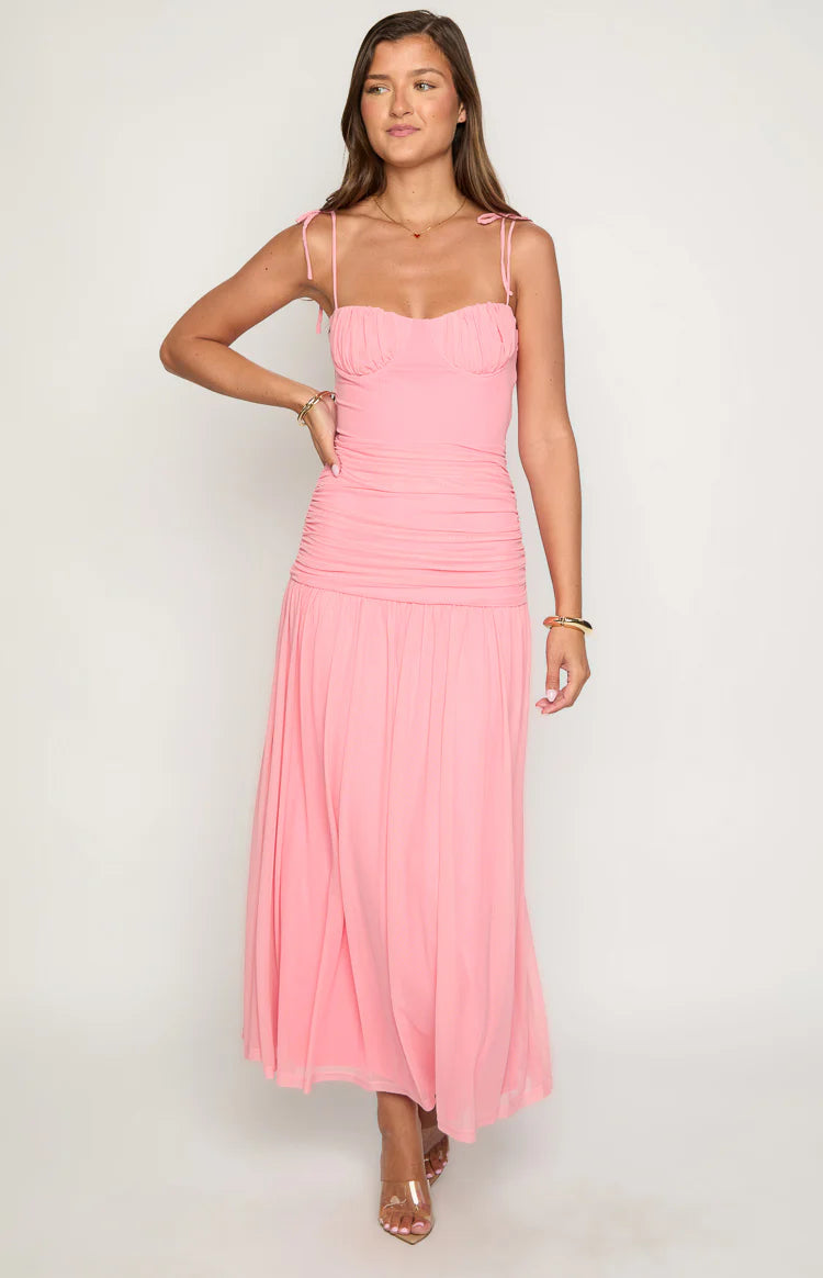 Clare Pink Ruched Maxi Dress - US 6