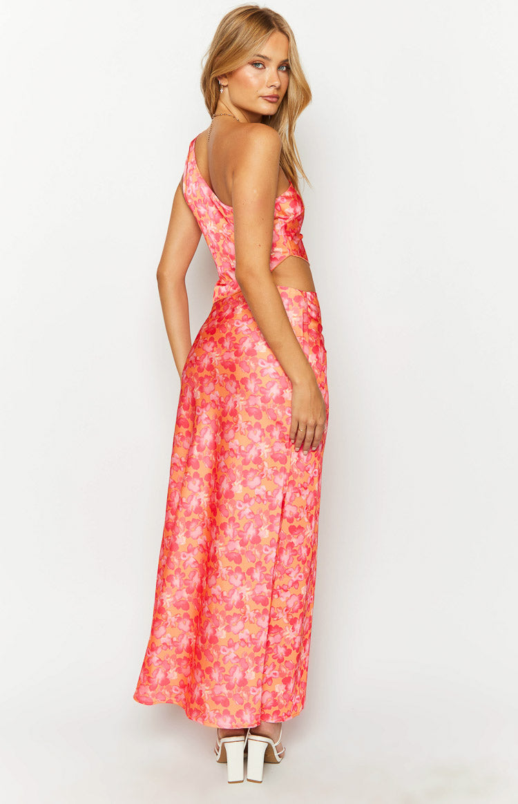 Claudi Orange And Pink Satin Maxi Skirt Image