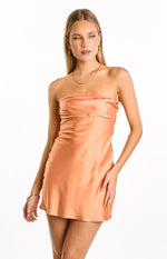 Claudie Orange Strapless Satin Mini Dress Image