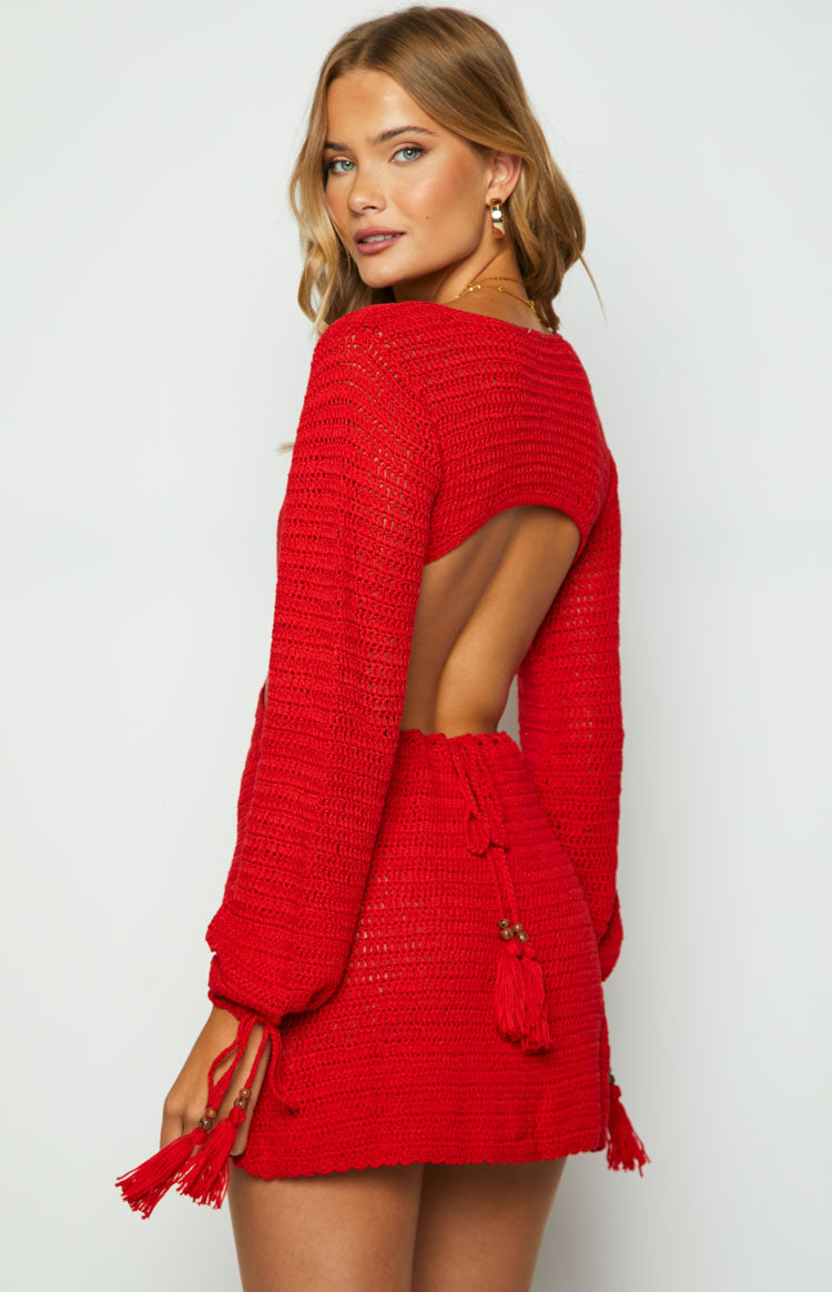 Cleo Red Crochet Mini Dress Image