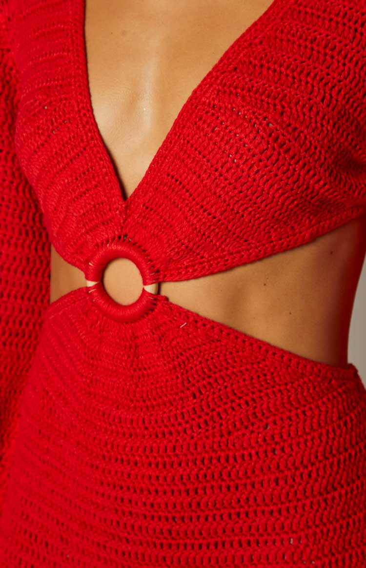 Cleo Red Crochet Mini Dress Image