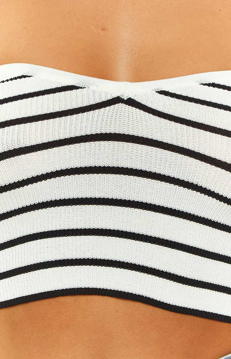 Clover Black and White Striped Knit Corset Top Image