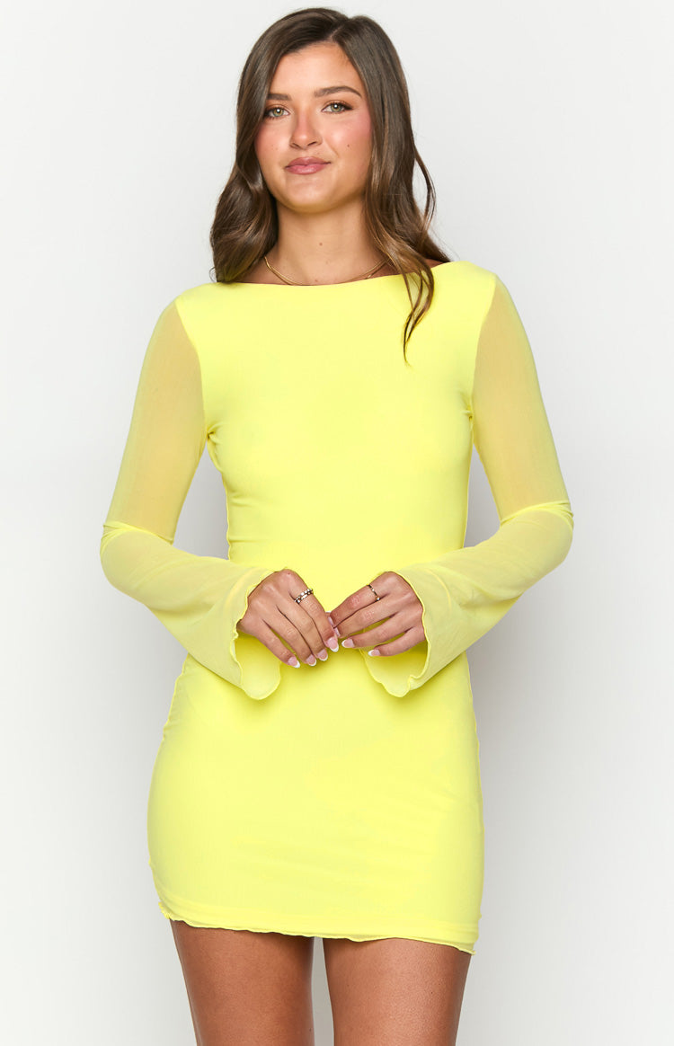 Clyde Yellow Long Sleeve Mini Dress - US 10