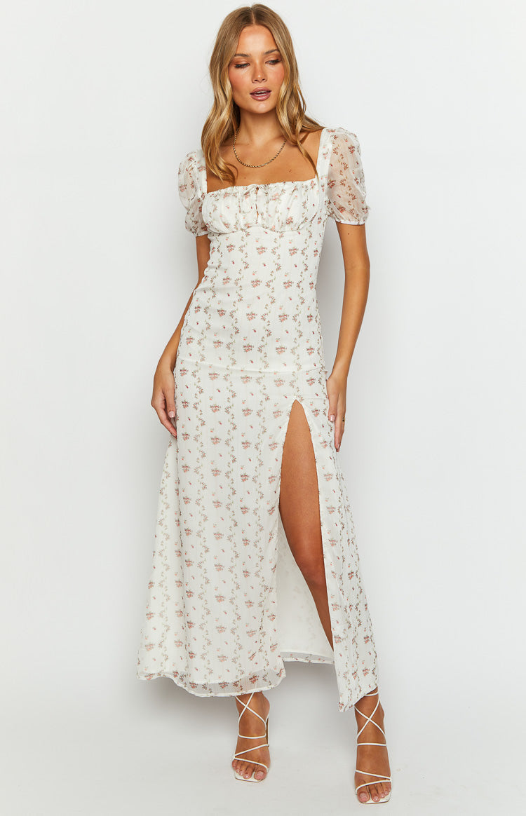 Clydie White Floral Cap Sleeve Midi Dress - US 10 | Beginning Boutique exclusive Clydie White Floral Cap Sleeve Midi Dress - US 10 | Beginning Boutique exclusive