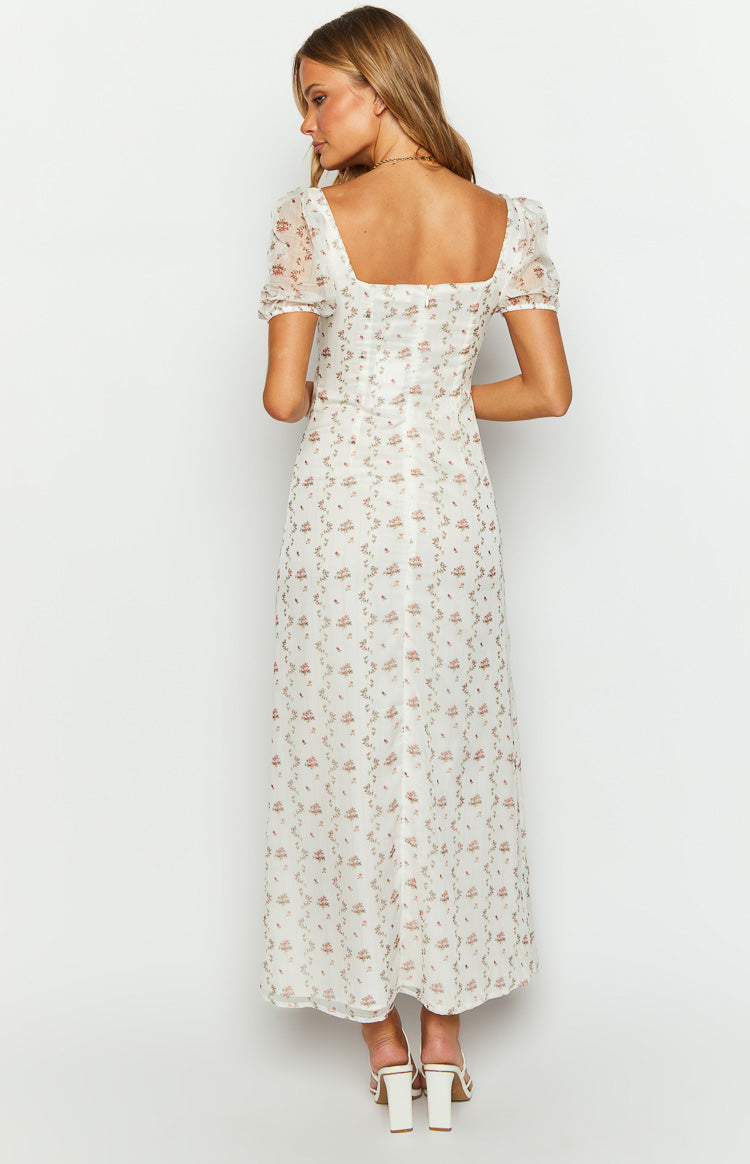 Clydie White Floral Cap Sleeve Midi Dress - US 10 | Beginning Boutique Exclusive Clydie White Floral Cap Sleeve Midi Dress - US 10 | Beginning Boutique Exclusive