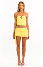 Cody Yellow Ruffle Hibiscus Trim Mini Skirt