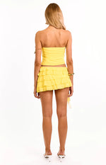 Cody Yellow Ruffle Hibiscus Trim Mini Skirt