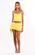Cody Yellow Ruffle Hibiscus Trim Mini Skirt Image