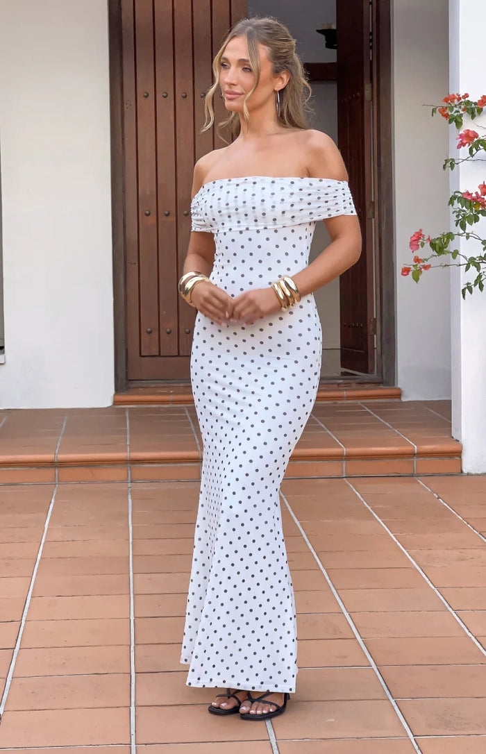 Cole White Polka Mesh Maxi Dress - US 0