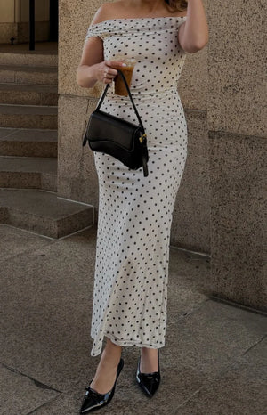 Cole White Polka Mesh Maxi Dress