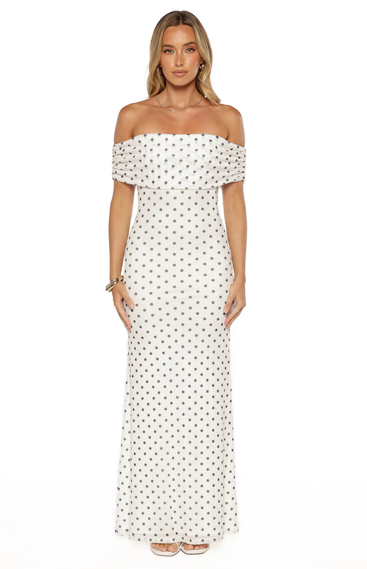 Cole White Polka Mesh Prom Dress - US 0 | Beginning Boutique Exclusive Cole White Polka Mesh Prom Dress - US 0 | Beginning Boutique Exclusive