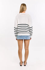 Copenhagen Cream Stripe Quarter Zip Knit Jumper