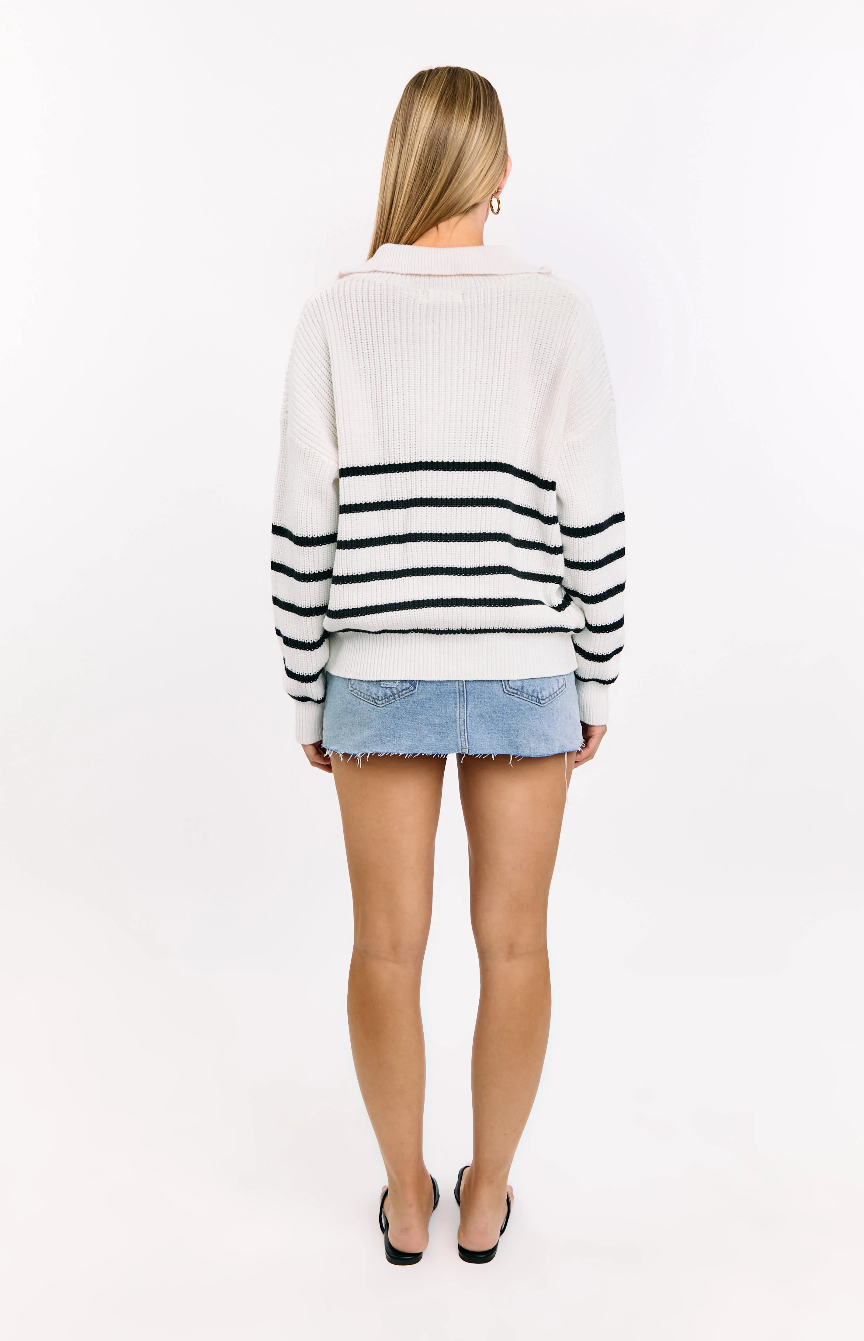 Copenhagen Cream Stripe Quarter Zip Knit Jumper
