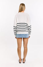 Copenhagen Cream Stripe Quarter Zip Knit Jumper Image