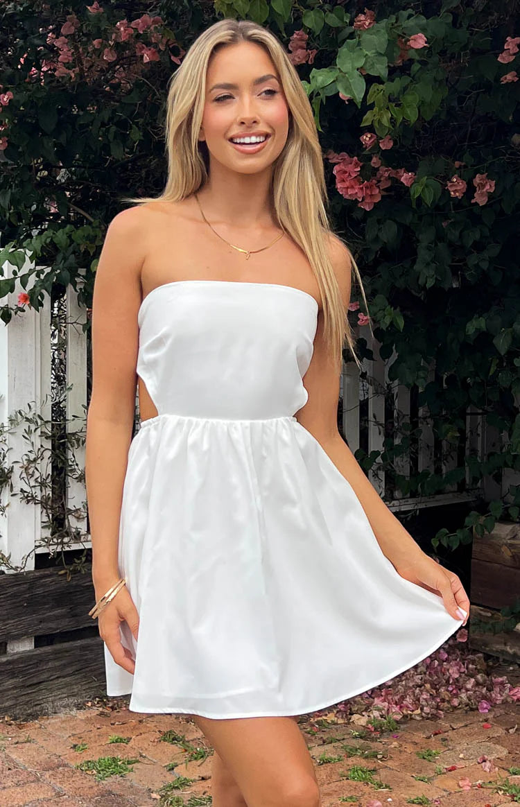 Cora White Tie Back Mini Dress | Beginning Boutique US Cora White Tie Back Mini Dress | Beginning Boutique US