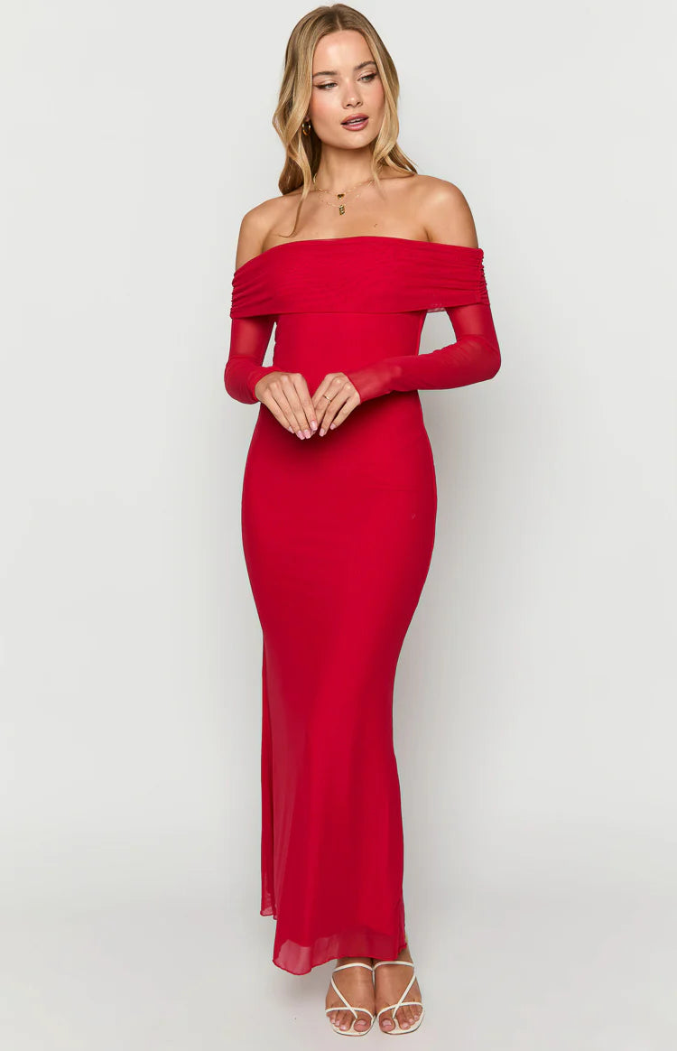 Coraline Red Long Sleeve Maxi Dress - US 12 | Beginning Boutique Exclusive Coraline Red Long Sleeve Maxi Dress - US 12 | Beginning Boutique Exclusive