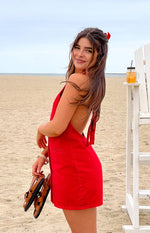 Corbin Red Denim Halter Neck Mini Dress Image