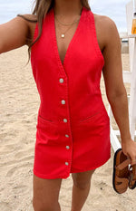 Corbin Red Denim Halter Neck Mini Dress
