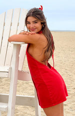 Corbin Red Denim Halter Neck Mini Dress Image