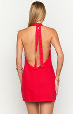 Corbin Red Denim Halter Neck Mini Dress Image