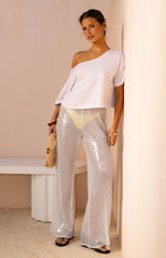 Cordelia White Sequin Wide Leg Pants Image