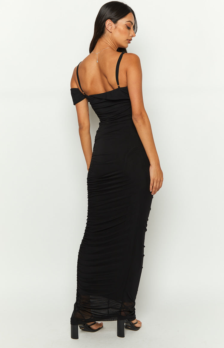 Cordelia Black Mesh Formal Maxi Dress Image