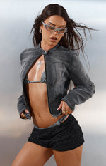 Corey Black Washed Denim Biker Jacket Image