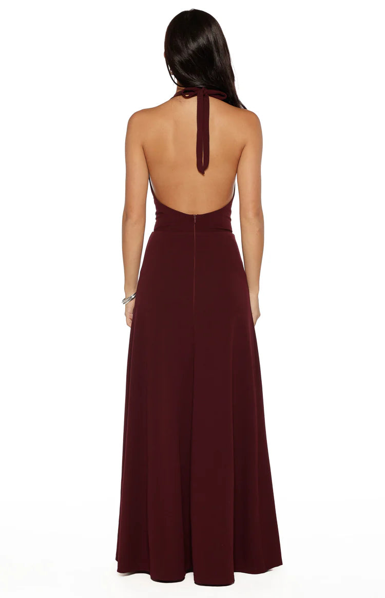 Corey Burgundy Beaded Crepe Maxi Dress | Beginning Boutique US Corey Burgundy Beaded Crepe Maxi Dress | Beginning Boutique US