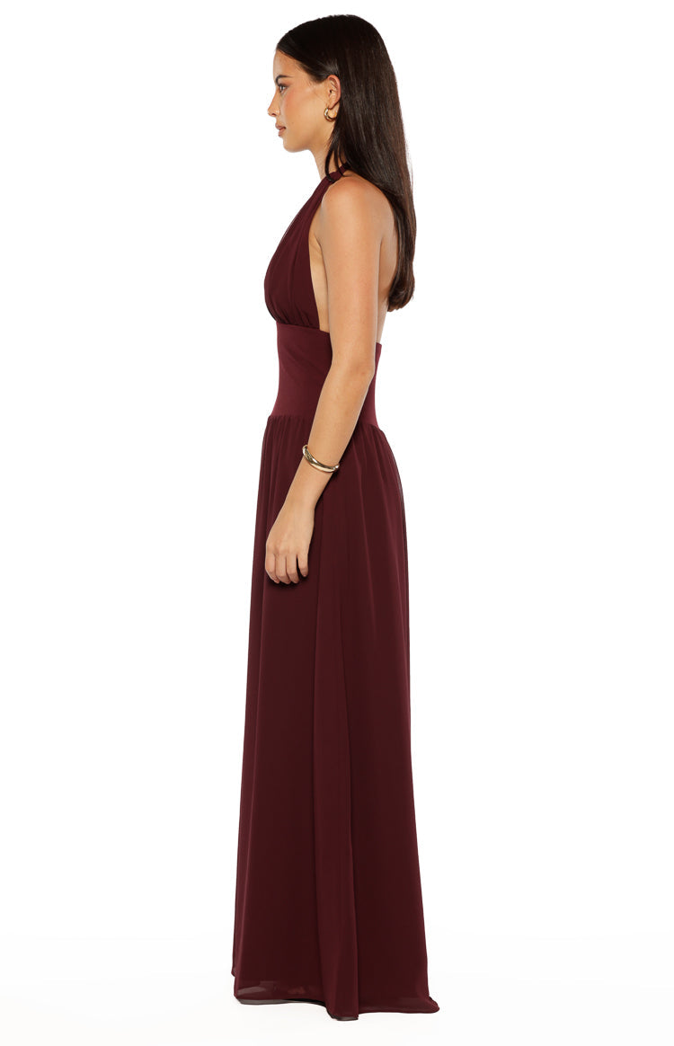 casual burgundy maxi dress Cosette seamed bodice (with hidden