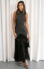 Courtni Black Sequin Ruffle Maxi Dress Image