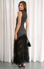 Courtni Black Sequin Ruffle Maxi Dress