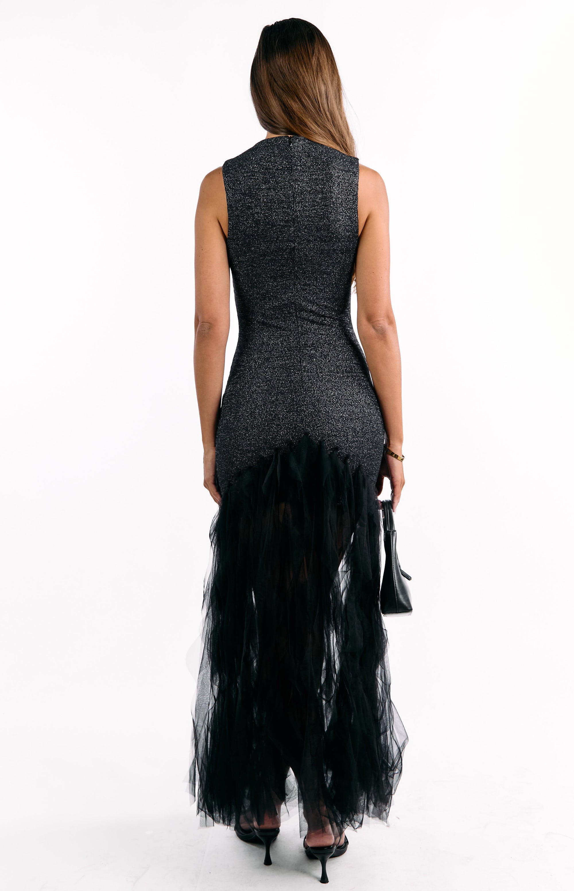 Courtni Black Sequin Ruffle Maxi Dress Image